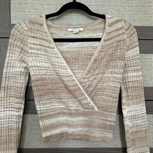 Ribbed Knit Faux Wrap Sweater